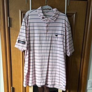 Peter Millar Pink and Navy Striped Polo Shirt